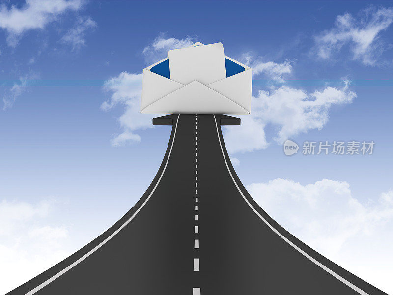 道路箭头与信封在天空- 3D渲染